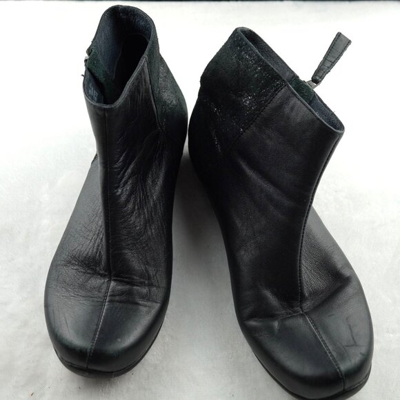 Dansko Black Leather Suede Wedge Booties Side Zip Size 41‎ 10.5 11 Comfort Shoes - Picture 1 of 7